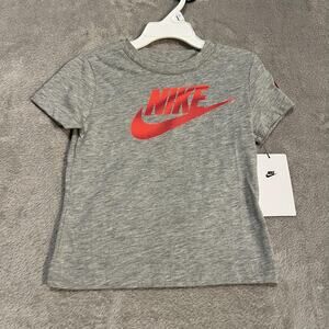 Nike Shirt Youth 2T Gray Red Swoosh Short Sleeve Tee Boys 1-2 Years Kids Logo